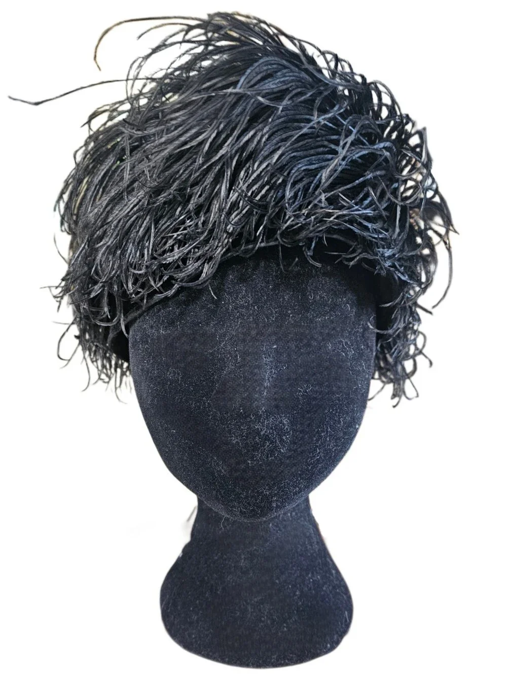 True Vintage Black Velvet Ostrich Feather Womens Hat - Picture 2 of 11